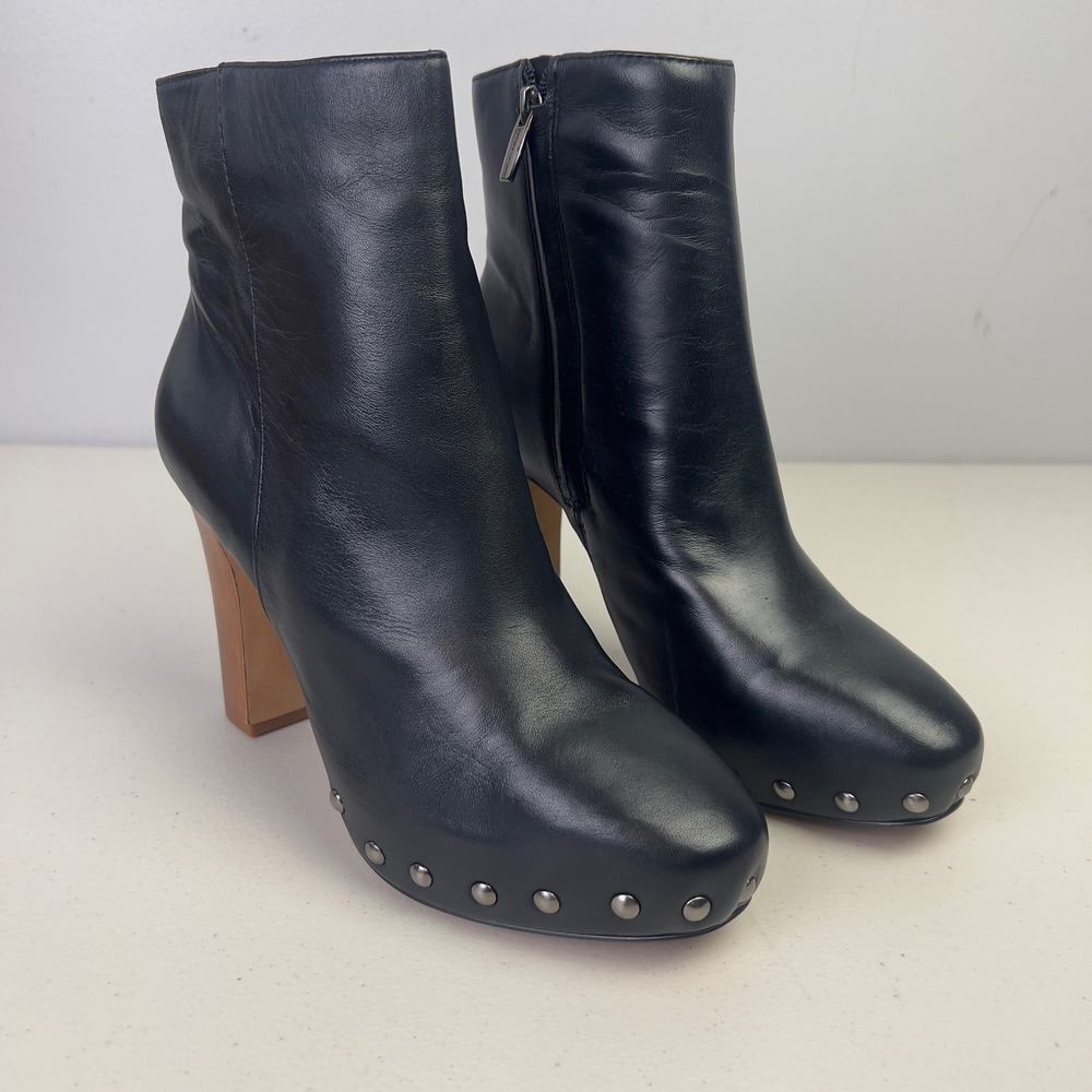 Vince Camuto Nevvina Ankle Boots Womens 8.5 Black Excellent Studded Block Heel